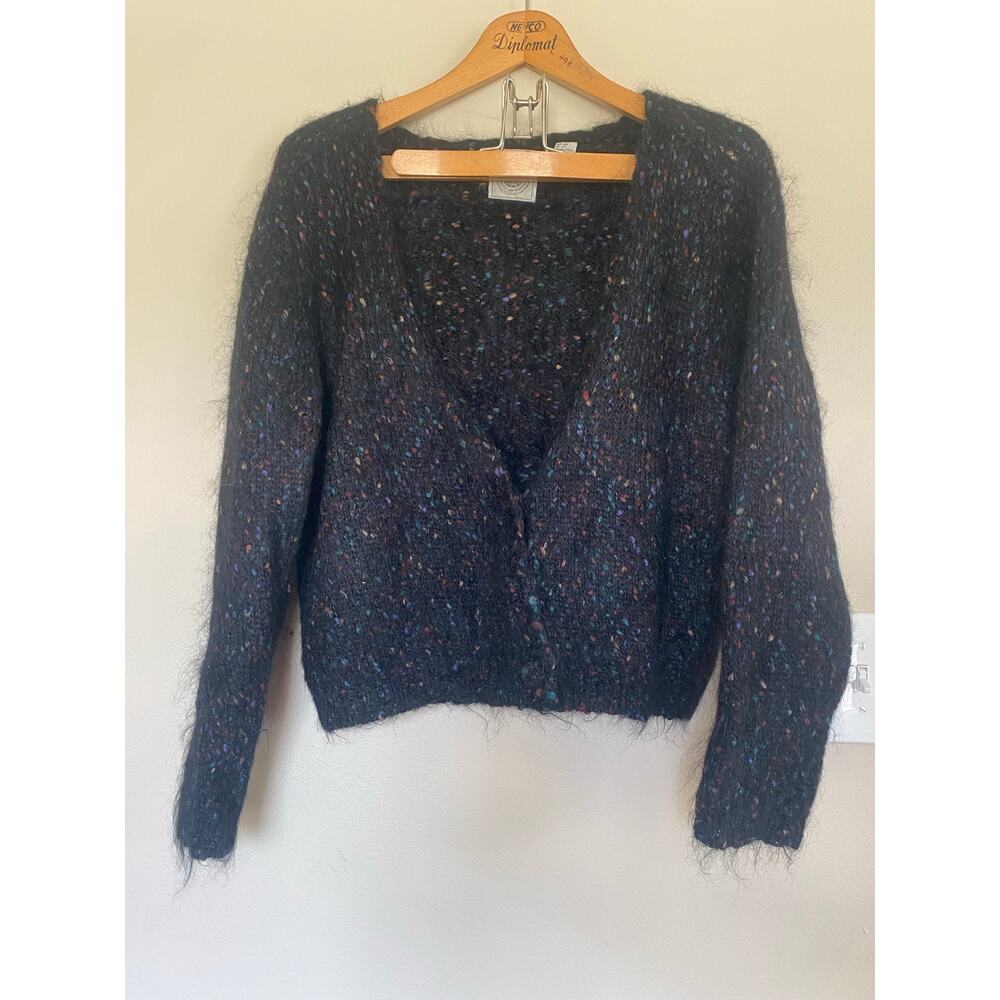 Vintage Cape Isle Knitters handmade mohair blend flecked cardigan sweater M